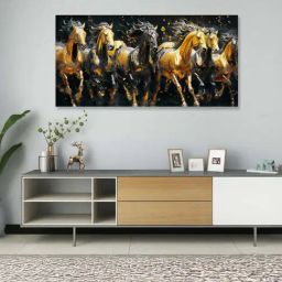Nestroots Black & Gold Canvas Majestic Equine Serenity In Nature Wall Painting - Single Frame-7