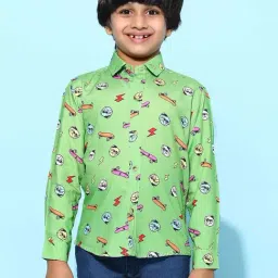 Tales & Stories Kids Green Printed Full Sleeves Shirt-picture-8