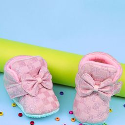 BAESD Girls Checked Cotton Booties With Bow-image-14
