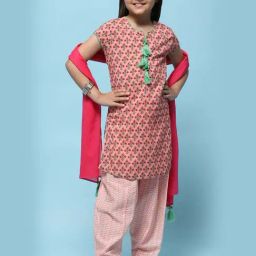 Biba Girls Pink Cotton Floral Print Suit Sets-picture-3