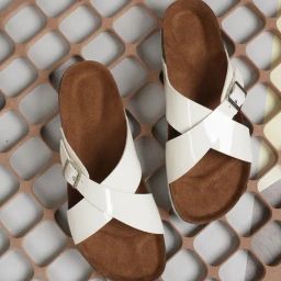 Mozafia Women's White Cross Strap Sandals-image-89