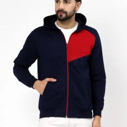 Kalt Navy Blue Regular Fit Solid Hooded Sweatshirt-image-30