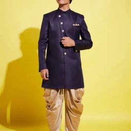 VASTRAMAY Boys Blue IndowesternSets-image-66
