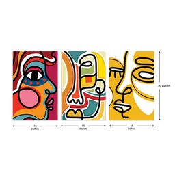999Store Set of 3 Multicoloured Abstract Face Canvas Painting Wall Art image 5