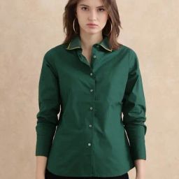 RAREISM Green Cotton Solid Long Sleeves Top-image-86