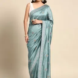 Mohey Blue Silk Embroidered Saree With Unstitched Blouse-image-37