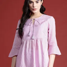 all about you Striped Tie-Up Neck Bell Sleeves Top-image-47