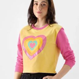 The Souled Store Yellow Cotton Printed Crop Top-image-87
