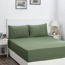 MASPAR Green Pure Cotton Queen Bed Fitted Bedsheet With 2 Pillow Case 1.83 m x 1.98-image-27
