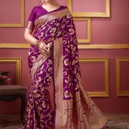 Satrani Purple Woven Saree With Unstitched Blouse-image-7