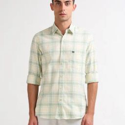 Arrow Sport Yellow Cotton Slim Fit Checks Shirt-picture-37