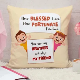 THE QUIRKY HOME White & Beige Printed Square-Shaped Rakshabandhan Gift Pre-Filled Cushion-13