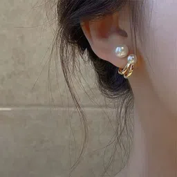 PolluxCraft Gold-Plated Pearls Contemporary Shaped Korean Studs-5