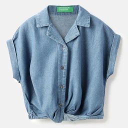United Colors of Benetton Girls Blue Cotton Solid Top-image-9