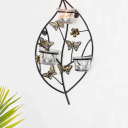 ExclusiveLane Black & Golden Butterflies & Leaf Handcrafted 7-Piece Tea-Light Candle & Holder Set-37