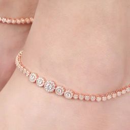 Zavya Glimmering Fusion Floral CZ Rhodium Plated 925 Sterling Silver Anklet-8