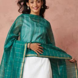 Fabindia Green Cotton Silk Regular Fit Woven Dupatta-picture-27