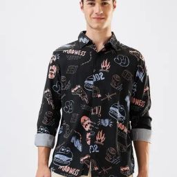 Spykar Grey Viscose Slim Print Shirt-picture-1