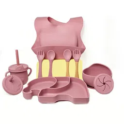 The Little Lookers 11-Pcs Maroon Silicone Non Toxic BPA Free Baby Safe Baby Feeding Set-51