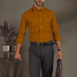Moda Rapido Men Plain Spread Collar Cotton Long Sleeves Slim Fit Straight Formal Shirt-picture-43