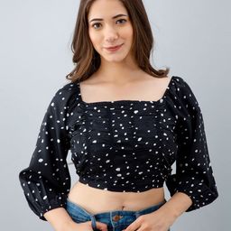 DressBerry Women Polka Dot Print Square Neck Crepe Crop Top-image-65