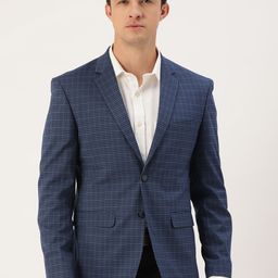 Peter England Men Navy Blue & Black Neo Slim Fit Checked Single-Breasted Formal Blazer-image-87