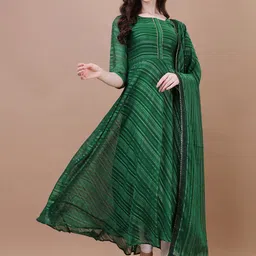 PMD Fashion Striped Round Neck Gotta Patti Anarkali Kurta With Dupatta-picture-49