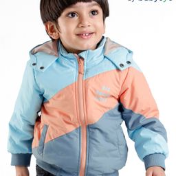 Babyoye Quilted Solid Dyed Full Sleeves Hooded Jacket - Blue Pink & Grey-image-83