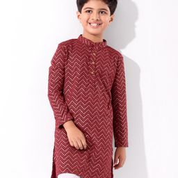EARTHY TOUCH 100% Cotton Knit Full  Sleeves Chevron Printed Kurta - Maroon-image-83