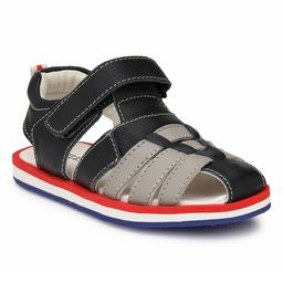 TUSKEY Colour Blocked Closed Toe Velcro Closure Leather Sandals - Blue-image-83
