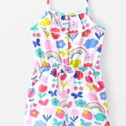 Babyhug Cotton Jersey Knit Sleeveless Singlet Jumpsuit with Floral Print-White-image-48