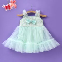 Mark & Mia Sleeveless Frock Style Party Onesie with Bow Applique - Green-image-43