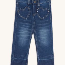 Pantaloons Junior Cotton Heart Patch Embellished Solid Jeans - Dark Blue-image-1