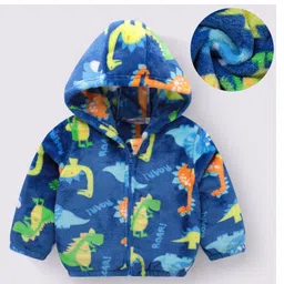 Kookie Kids Full Sleeves Hooded Sweatjacket With Dino Print - Blue-picture-16