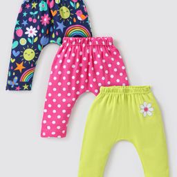 Babyhug Interlock Knit Full Length Diaper Legging Floral Print Pack Of 3 - Multicolor-image-47