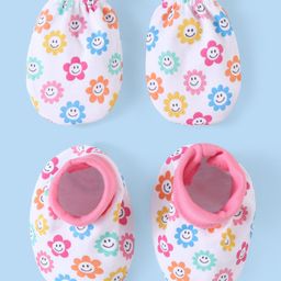 Babyhug 100% Cotton Mittens & Booties Set Floral Print - Multicolour-image-54