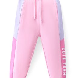 Babyhug Cotton Terry Knit Full Length Lounge Pant with Text Print - Pink-picture-5