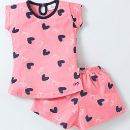 Mom's pet Cotton Woven Cap Sleeves Hearts Printed Coordinating Tee & Shorts Set  - Peach-image-63