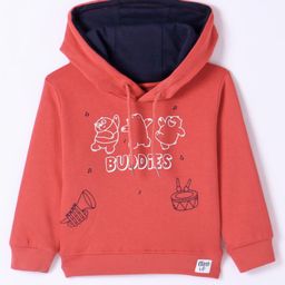 Tango Fleece Knitted Full Sleeves Hooded Sweatshirt With Text & Animal Print - Red-picture-20