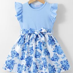Mark & Mia Frill Sleeves Dress with Floral Print - Light Blue-image-41