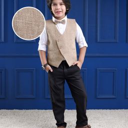 Mark & Mia Cotton Woven Full Sleeves Solid 3 Piece Party Suit - Tan-image-55