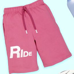 Kiddopanti Cotton Ride Text Printed Shorts - Pink-image-32