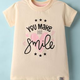 Teddy Sinker Knit Half Sleeves Top With You Make Me Smile Text Print - Light Peach-image-42