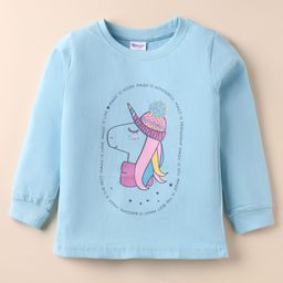 Tango Interlock Knit Full Sleeves T-Shirt with Unicorn Print - Light Blue-picture-17
