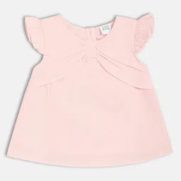 MINI KLUB Cotton Woven Frill Sleeves Swiss Dot Embroidered Top - Pink-picture-2