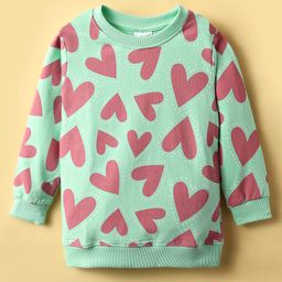 BUMZEE Looper Knit Full Sleeves Heart Printed Sweatshirt - Mint Green-image-48