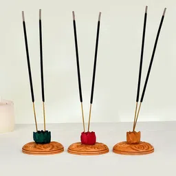 CRAFTAM 3Pcs Brown & Green Wooden Handicraft Incense Stick Holder Agarbatti Stand-image-24
