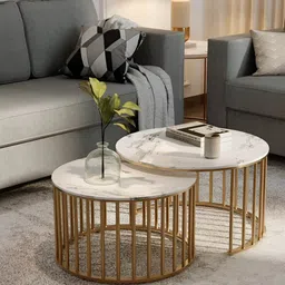 LivIn Styles White & Yellow Round CoffeeTable-image-85