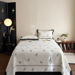 JC HOME Black & White Printed Lace 162 TC Double King Bed Covers-image-26