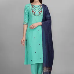 VredeVogel Women Ethnic Motifs Embroidered Regular Thread Work Kurta with Trousers & With Dupatta-image-77